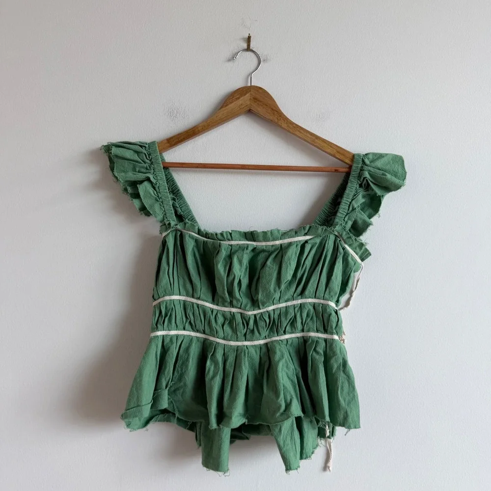 Free People Claude Corset in Green and Cream Size‎ Medium